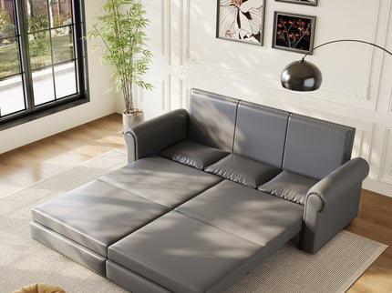 3 In 1 Convertible Sleeper Sofa With Nailhead Trim & Rolled Arm