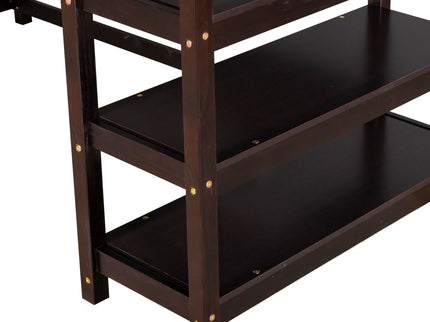 Loft Bed With Storage Shelves And Under Bed Desk
