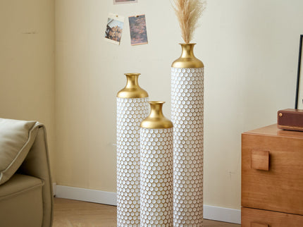 3 Piece Set Gorgeous Home Decoration Large Glazed Floor Vase Decoration Home Droplet Shaped - Gold / White