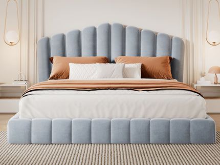 Queen Upholstered Bed Frame With Shell Shaped Headboard - Light Blue - Light Blue
