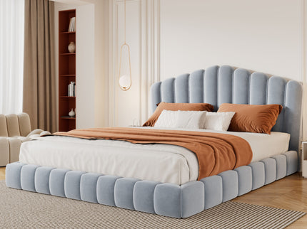 Queen Upholstered Bed Frame With Shell Shaped Headboard - Light Blue - Light Blue