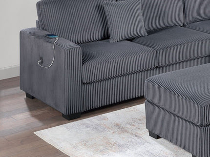 Upholstered L - Shaped 4 Piece Sectional Set With USB, Cocktail Ottoman