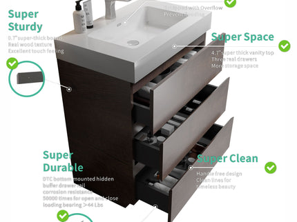 Alice - Bathroom Vanity With Large Storage Freestanding Bathroom Vanity, Sink For Modern Bathroom, One-Piece Sink Basin Without Drain And Faucet