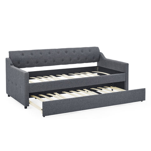 Size Upholstered Daybed With Trundle And USB Charging Armrest