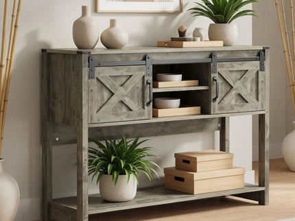 Farmhouse Entryway Table With Sliding Barn Door