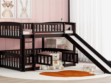 Low Bunk Bed With Slide, Fence And Ladder