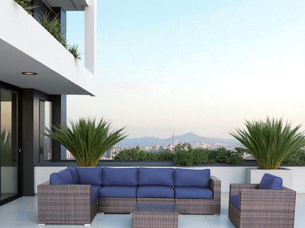 Wicker Seating Group Set With Table And Cushions
