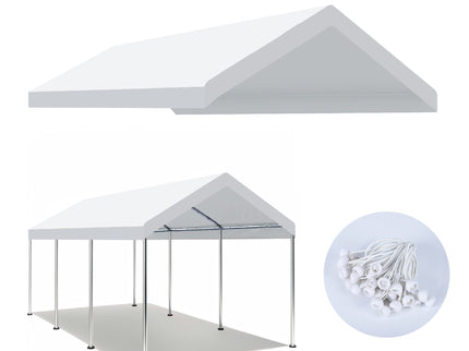 10 X 20 Ft Carport Canopy Cover Replacement Heavy Duty Waterproof Fabric With 36 Bungee Cords UV & Tear Resistant (Cover Only) - White