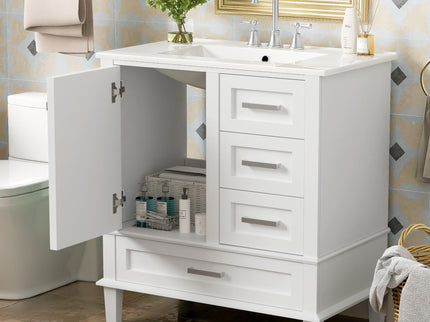 Bathroom Vanity, Modern Bathroom Cabinet With Sink Combo Set, Bathroom Storage Cabinet With A Soft Closing Door And 3 Drawers, Solid Wood Frame