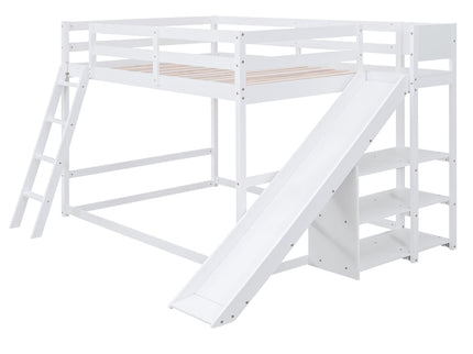 Bunk Bed With Ladder, Slide, And Shelves Pine Wood