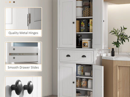 Homcom - 72" Kitchen Pantry, Tall Storage Cabinet, Freestanding Cupboard With Drawer, Doors And Adjustable Shelves - White