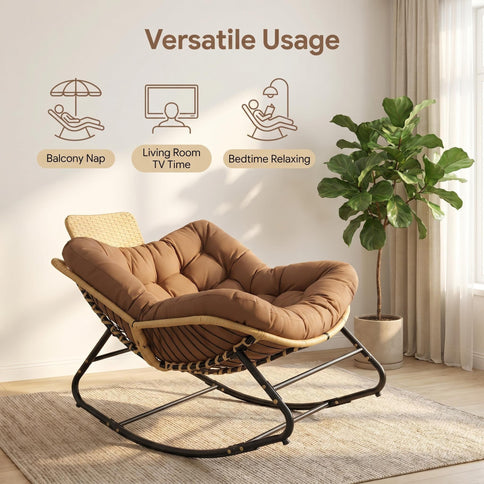 Oversized Papasan Rocking Chair Outdoor With Thick Cushion