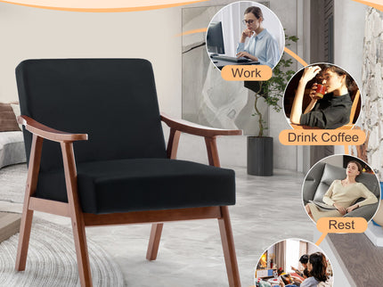 Mid Century Modern Accent Chair With Solid Wood Frame And Extra Thick Backrest