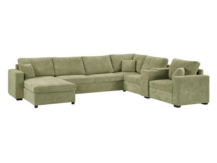 Modular 5 Seat U-Shape Sectional Sofa With Chaise Lounge, Built In Cup Holders And Storage Drawer