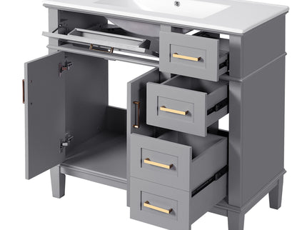 Modern Bathroom Vanity With Ceramic Sink, Soft Close Storage Cabinet