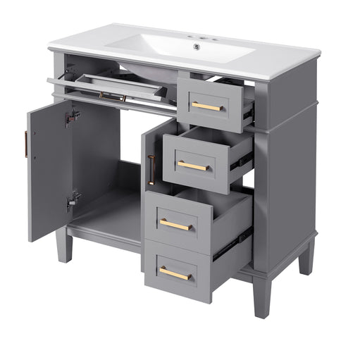 Modern Bathroom Vanity With Ceramic Sink, Soft Close Storage Cabinet