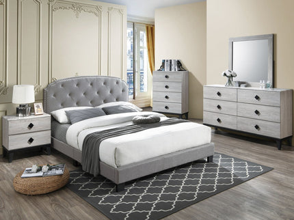 Button Tufted Bed With Nailhead Trim
