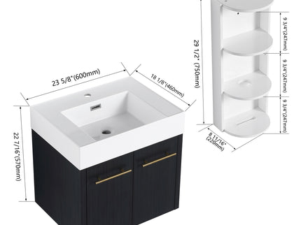 Modern Wall Mounted Bathroom Vanity With Resin Sink And Storage Rack