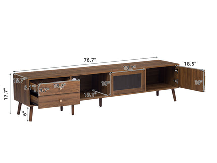 76" TV Stand, Entertainment Center With Storage Cabinets, TV Media Console Table For Living Room - Natural