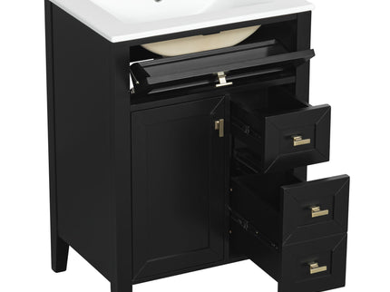 Bathroom Vanity With Sink, 3 Drawers & Cabinet With 2 Tier Door Storage Rack, Soft Close Doors & Drawers