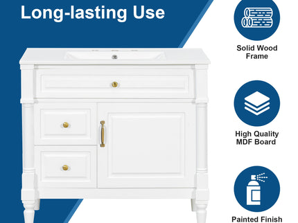 Freestanding Bathroom Vanity With Sink, Adjustable Shelf, Flip Drawer