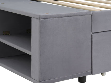 L Shaped Upholstered Platform Bed With Storage And Drawers