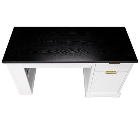 Modern Fluted Office Desk With Storage Cabinet