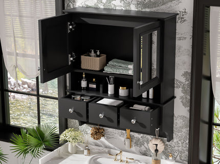 Modern Bathroom Mirror Cabinet With Drawers, Organizer Hooks, And High-Definition Mirrors