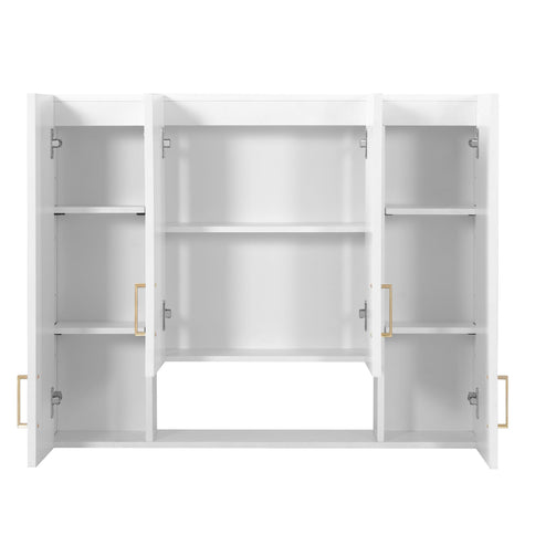 Wall Mounted Medicine Cabinet With 5 Adjustable Shelves, Exquisite Carving - White