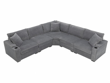 Convertible L Shaped Sectional Corner Couch With Armrest Storage Cup Holders USB Charger, Irregular Corner Oversized Comfy Modular Sofa