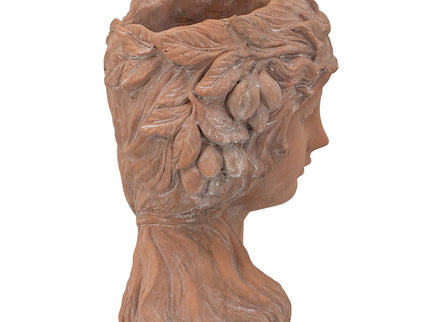 8X9X11.5" Head Bust Planter, Greek Style Cement Head Planter, Indoor Outdoor Home Garden Decor - Brown