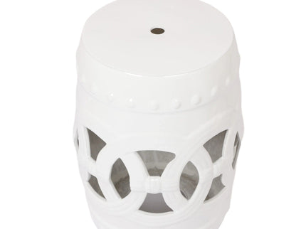 Elegant Glazed Ceramic Drum Stool Indoor / Outdoor Side Table Accent Garden Stool - White