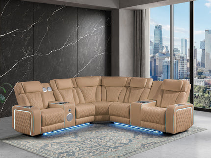 Electra - Power Recliner Sectional Sofa With Power Headrests, Console Loveseats, Wedge, LED Light Strip, Speakers