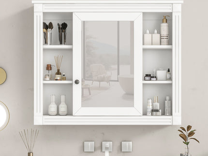 Wall Mounted Bathroom Storage Cabinet With Mirror, Cabinet With 6 Open Shelves And Adjustable Interior