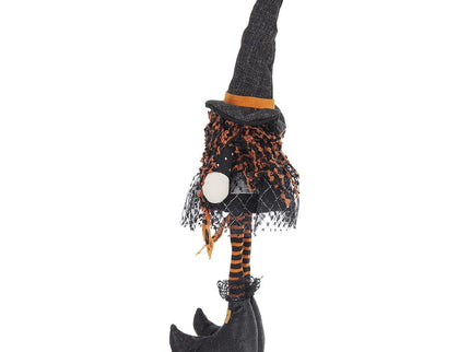 Standing Gnome With Banner & Spring Body, For Halloween Decor - Black / Orange / White