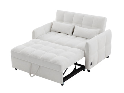 Loveseat Sofa Pull-Out Bed With Adjustable Backrest, 3 USB Ports And 2 Lumbar Pillows For Living Room