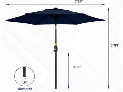 Umbrella With Crank Lift & Tilt, UV-Resistant Canopy For Patio