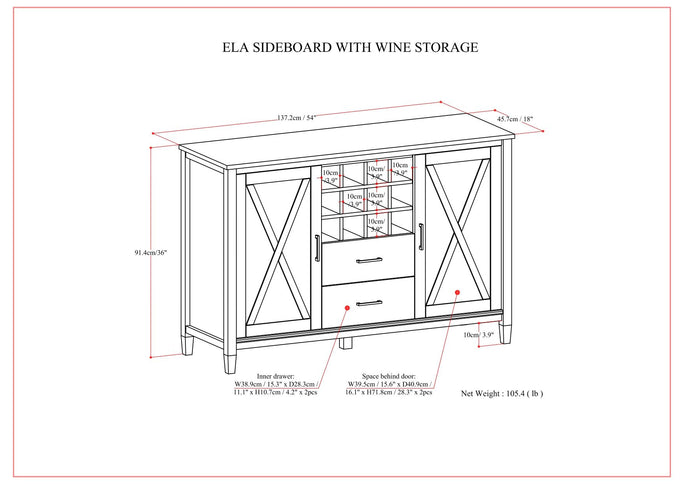Ela - Sideboard With Wine Storage - Smoky Brown