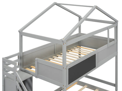 House Style Bunk Bed With Storage Staircase And board