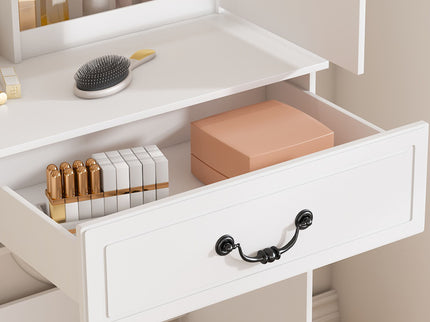 Modern Mini Dressing Table With Led-Lit Mirror & Hidden Storage, Adjustable Brightness Vanity Desk - White