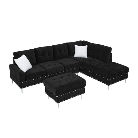 L-Shaped Sectional Sofa With Chaise And Storage Ottoman, Includes 2 Pillows