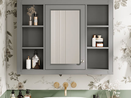 Wall Mounted Medicine Cabinet With Mirror, Storage Cabinet Featuring 6 Open Shelves And Adjustable Interior