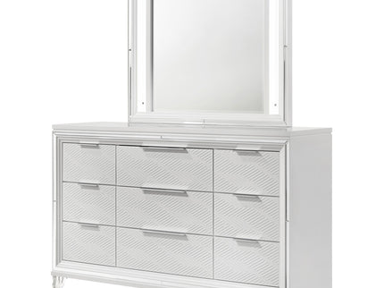 9 Drawer Dresser With LED Mirror, Touch Activated Lighting - White