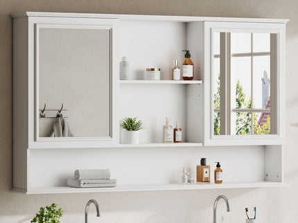 Wall Mounted Bathroom Medicine Cabinet With Double Mirrored Doors