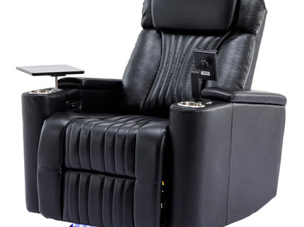 270° Power Swivel Recliner Home Theater Chair With Hidden Arm Storage, LED Light, Cup Holder, And Tray Table