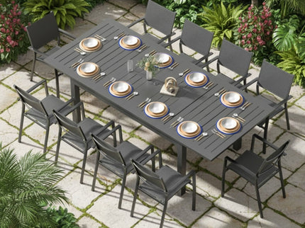 Extendable Outdoor Dining Table, All Weather, Slatted Top, Rust Proof - Gray