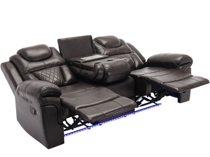 Home Theater Seating Manual Recliner Chair With Center Console And Led Light Strip For Living Room