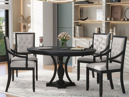 5 Piece Dining Set Extendable Round Table And 4 Chairs - Black / Oak