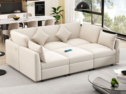 Sectional Sofa Modular U-Shaped With Ottoman & USB Ports