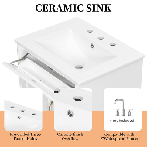 Freestanding Bathroom Vanity With Sink, 3 Drawers & Flip-Out Drawer